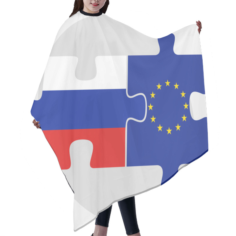 Personality  Russian Federation And European Union Flags In Puzzle Hair Cutting Cape