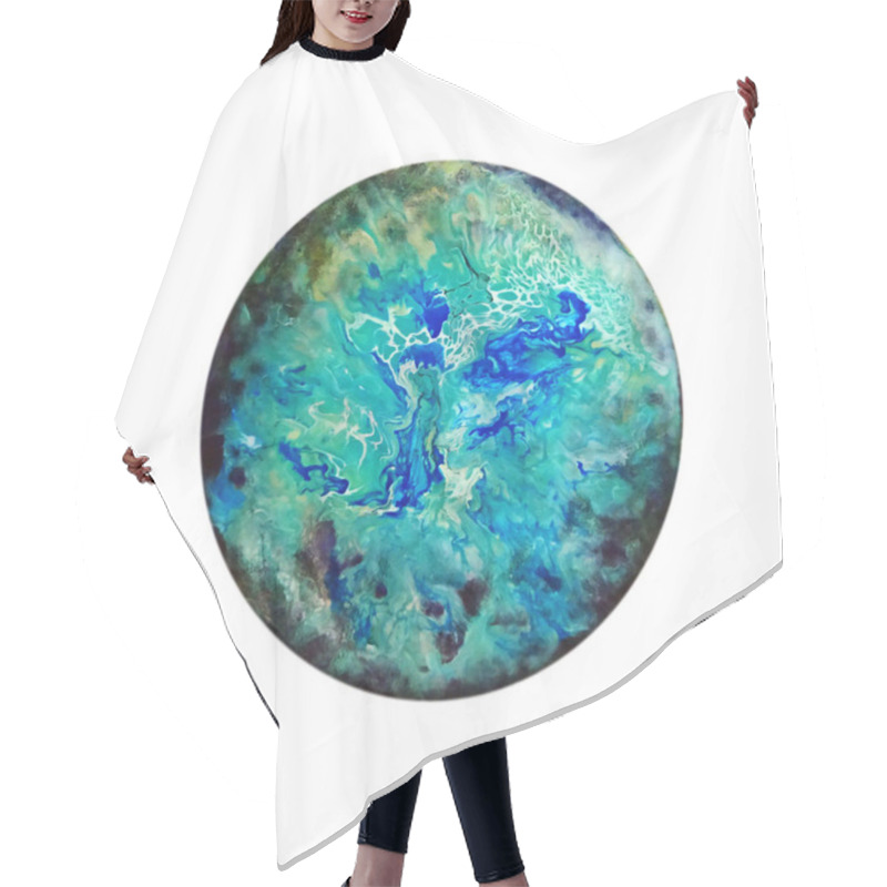 Personality  Planet Abstract Textural Liquid Fluid Acrylic Blue Turquoise Black Isolated On White Background. High Quality Illustration Hair Cutting Cape