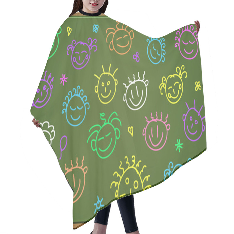 Personality  Chalkboard With Cartoon Faces Hair Cutting Cape