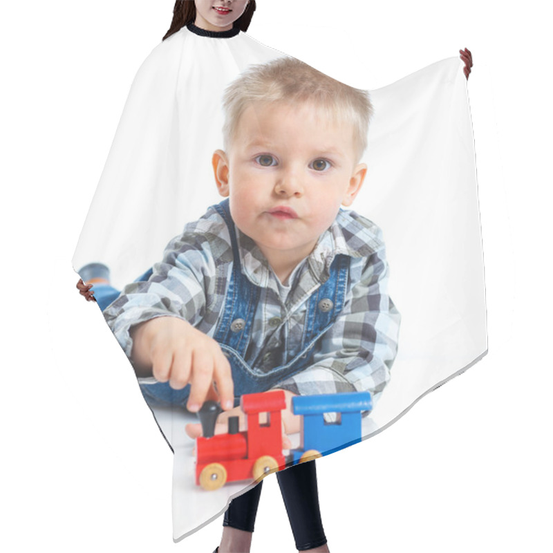 Personality  Cute Little Boy Playing Trains Hair Cutting Cape