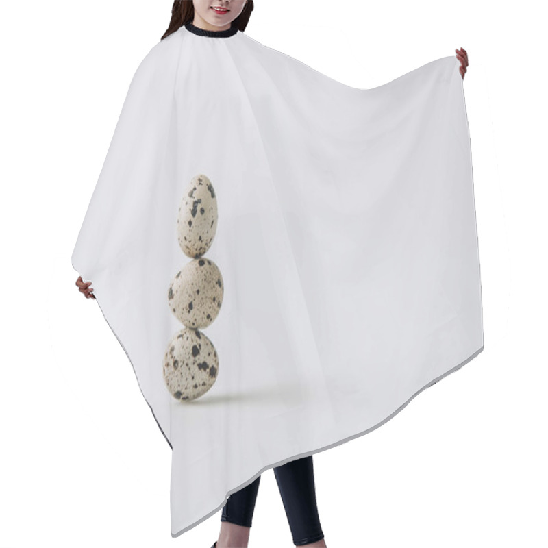 Personality  Quail Eggs Stacked On White Background Hair Cutting Cape