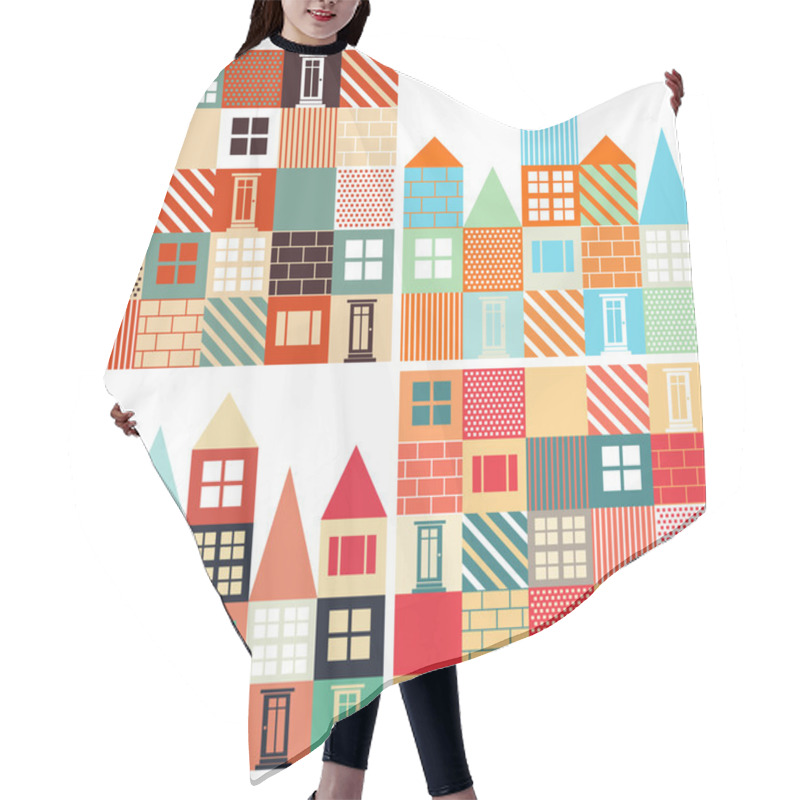 Personality  Set Of Seamless Vector Backgrounds With With Houses Hair Cutting Cape