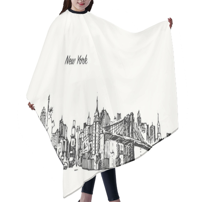 Personality  New York City Skyline Vector Illustration Sketch Hair Cutting Cape