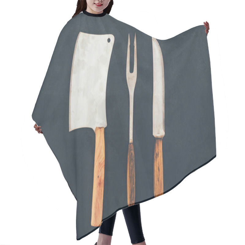 Personality  Top View Of Rustic Cutlery Composition Hair Cutting Cape