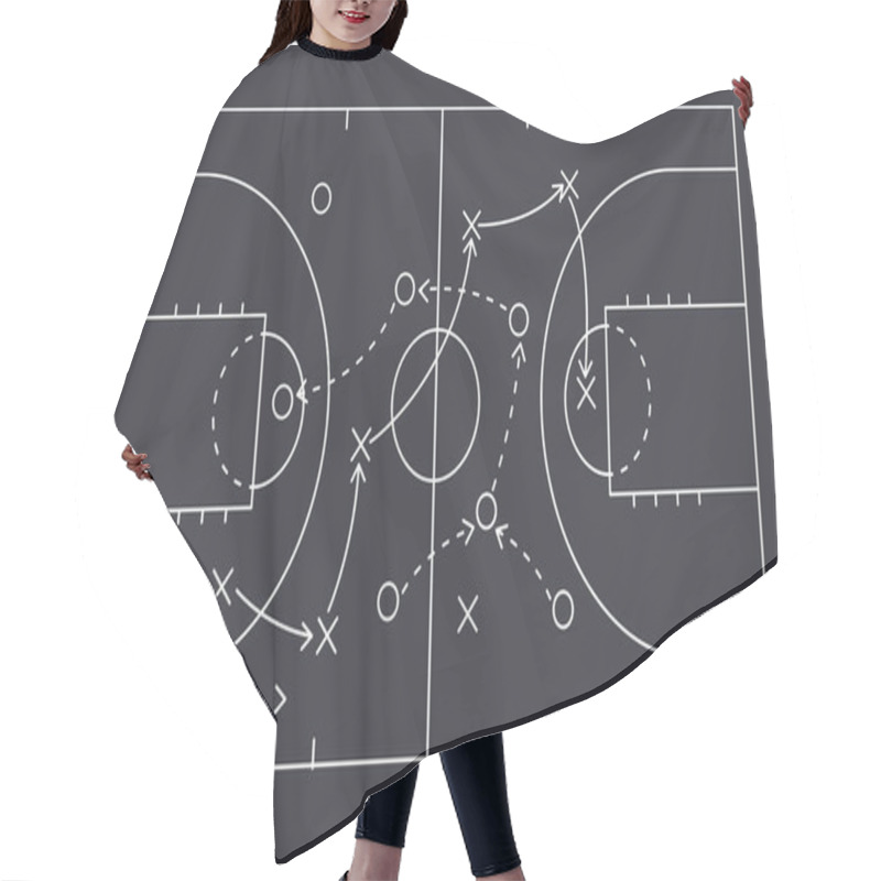 Personality  Basketball Strategy Field, Game Tactic Board Template. Hand Drawn Basketball Game Scheme, Learning Sport Plan Board. Court In Line Style. Vector Illustration. Hair Cutting Cape