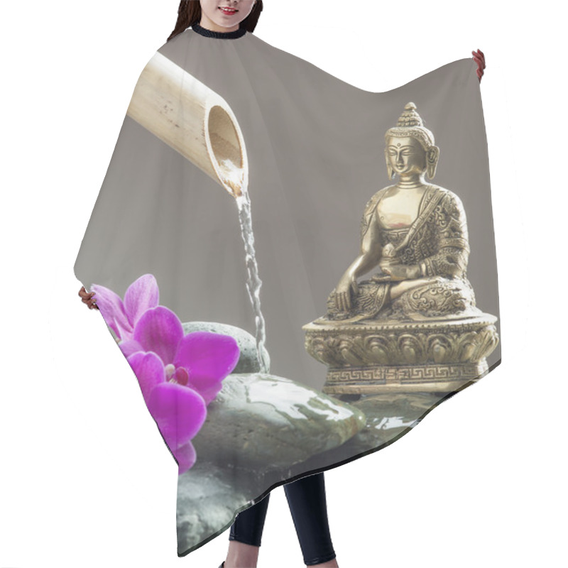 Personality  Buddha With Pebbles, Orchids And Bamboo For Source Of Peace And Meditation Hair Cutting Cape