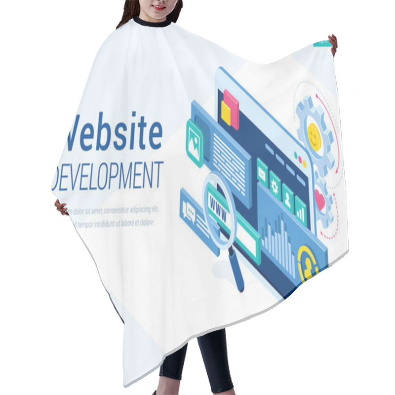 Personality  Vector Banner Of Website Development Hair Cutting Cape