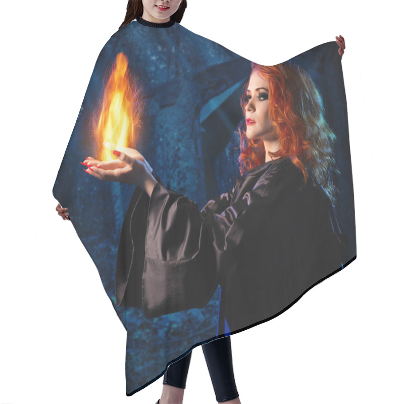 Personality  Young Witch In Night Forest Hair Cutting Cape