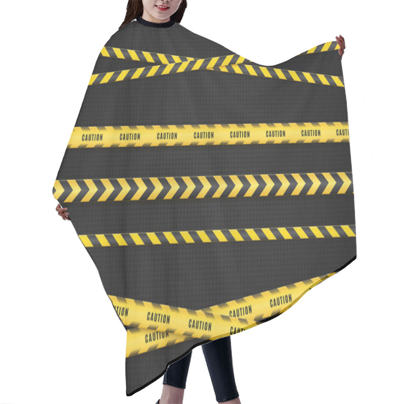 Personality  Yellow And Black Danger Tapes. Caution Lines Isolated. Vector Hair Cutting Cape