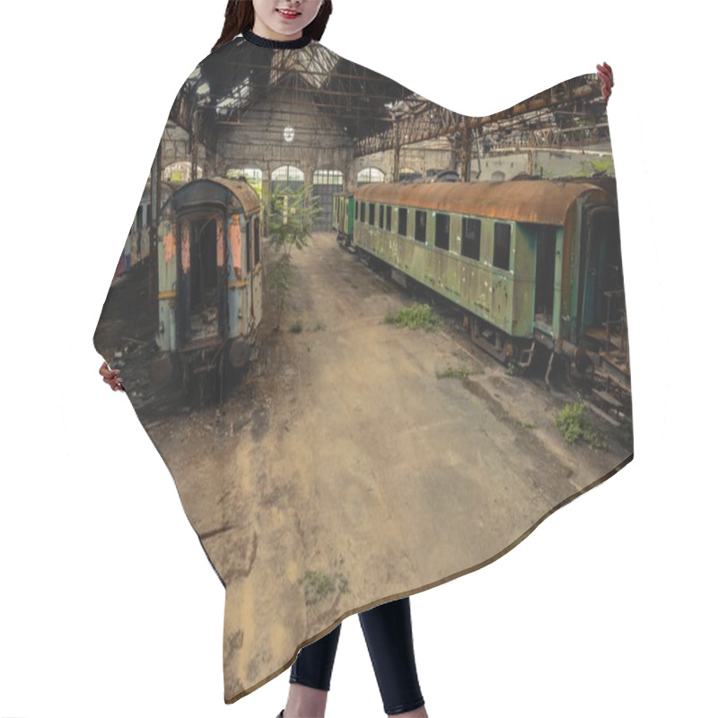 Personality  Cargo Trains In Old Train Depot Hair Cutting Cape