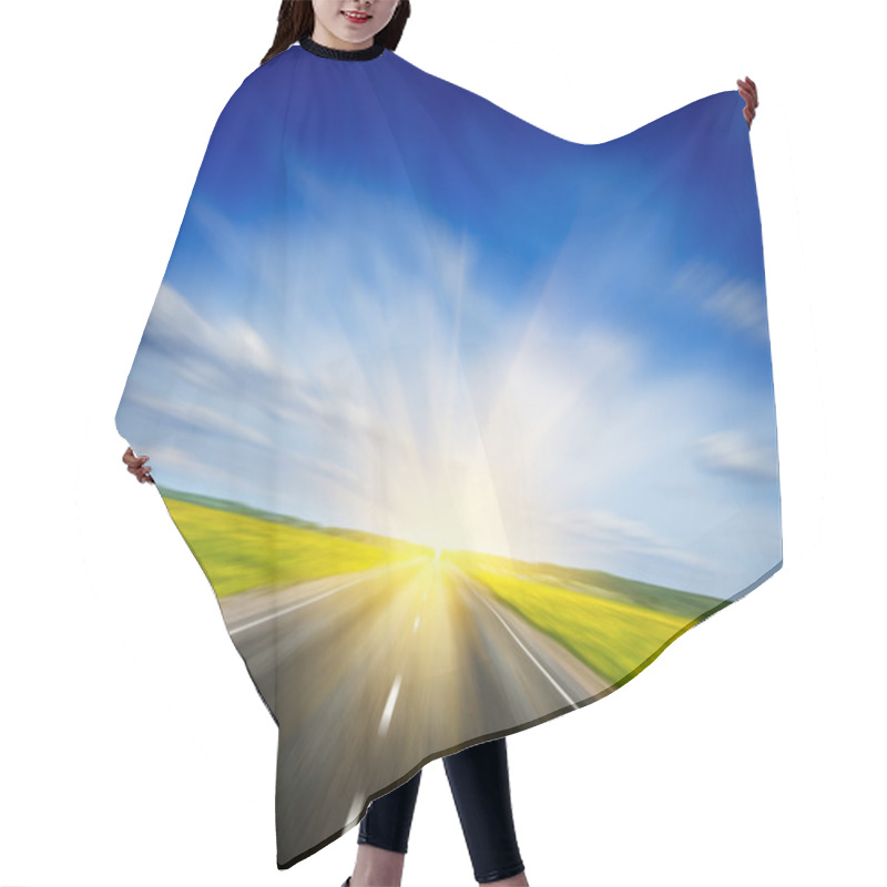 Personality  Motion Blurred Road In Blooming Spring Meadow Hair Cutting Cape