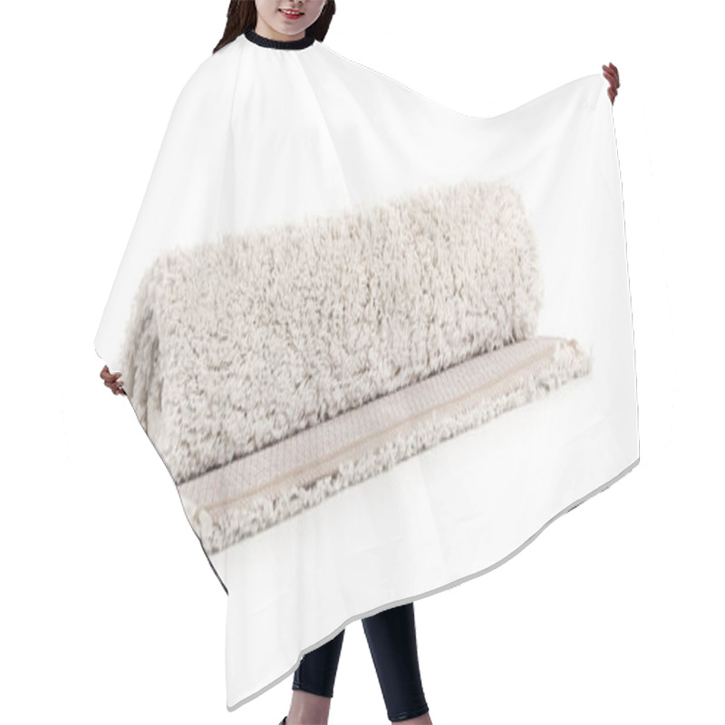 Personality  Rolled Fuzzy Carpet On White Background. Interior Element Hair Cutting Cape