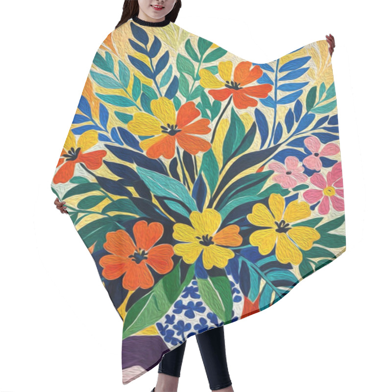 Personality  Botanical Patttern . Fashionable Abstract Background Painted With Oil Paint.  Hair Cutting Cape