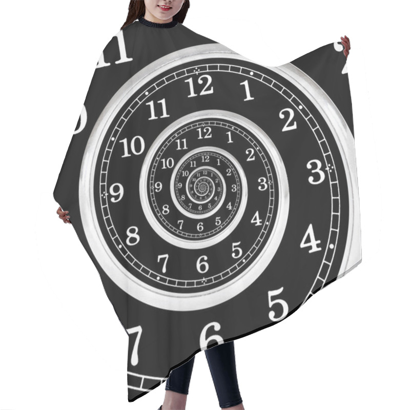 Personality  Twisted black and white watch face. Creative time related concept. hair cutting cape