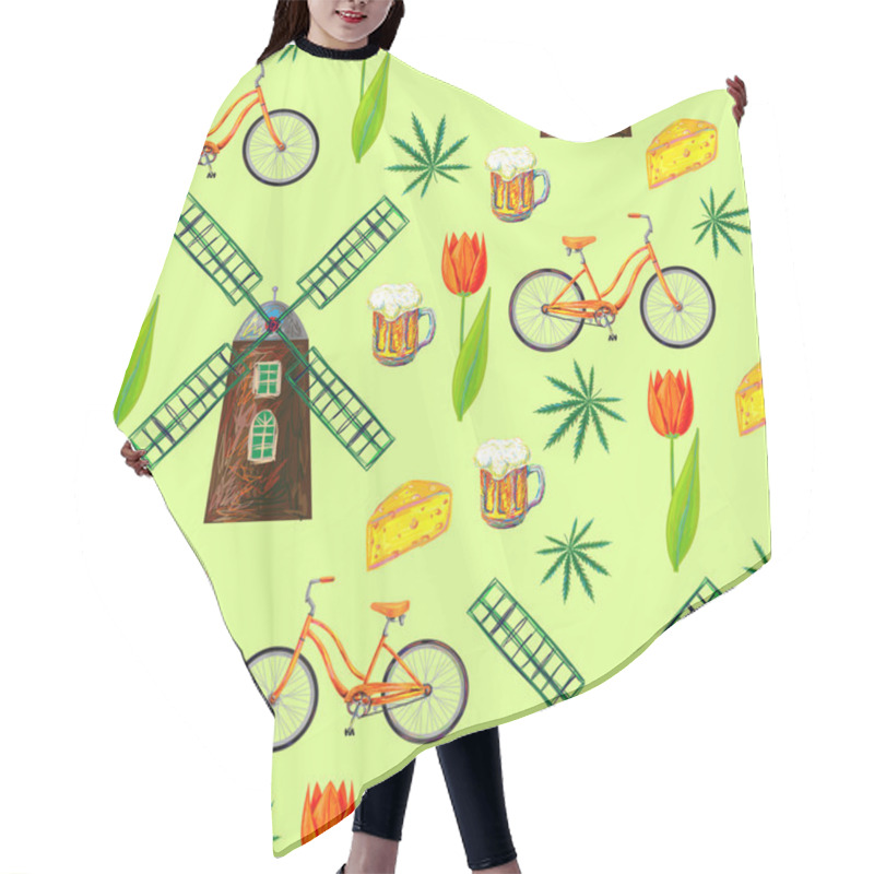 Personality  Netherlands Seamless Pattern With Windmills Hair Cutting Cape