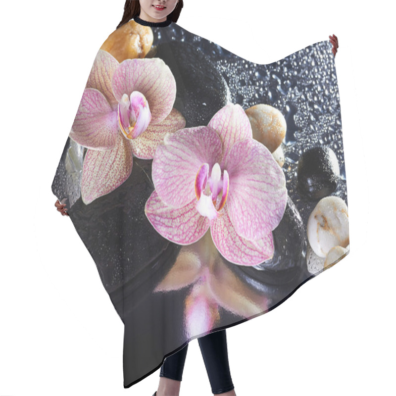 Personality  Orchid Flowers And Stones With Reflection  Hair Cutting Cape