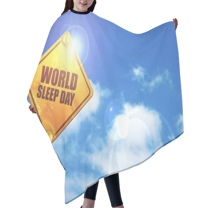 Personality  World Sleep Day, 3D Rendering, Glowing Yellow Traffic Sign Hair Cutting Cape