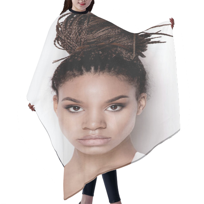 Personality  Portrait Of Fashionable Young Girl. Hair Cutting Cape