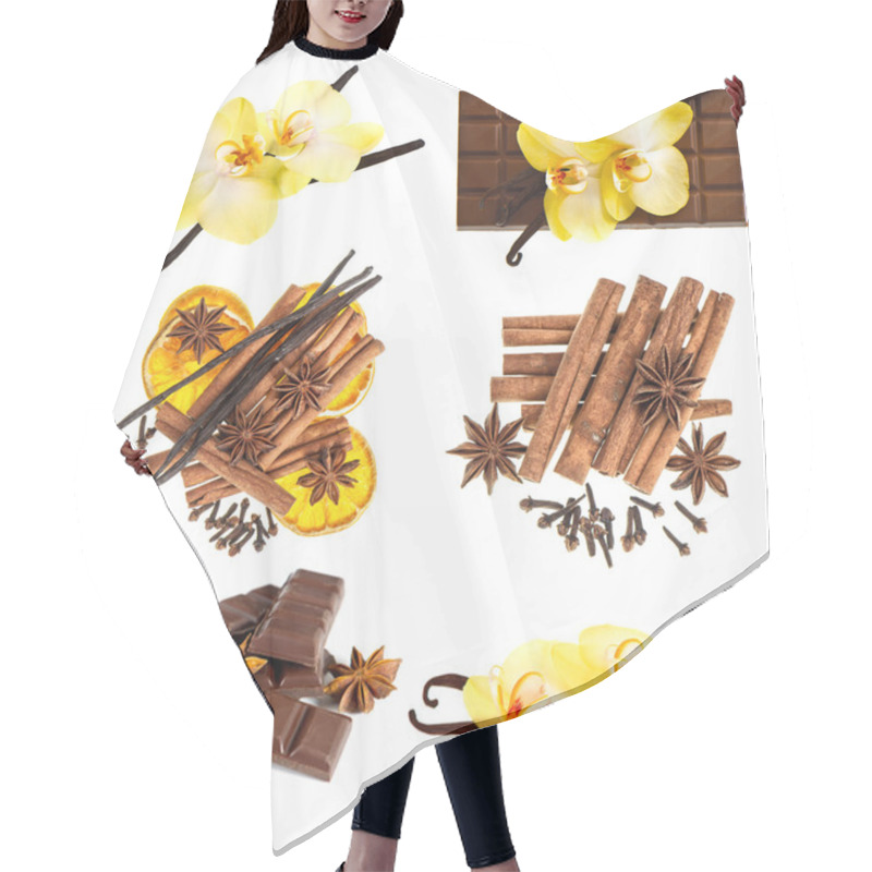 Personality  Vanilla Pods With Orchid Flower, Chocolate, Cinnamon Sticks Hair Cutting Cape