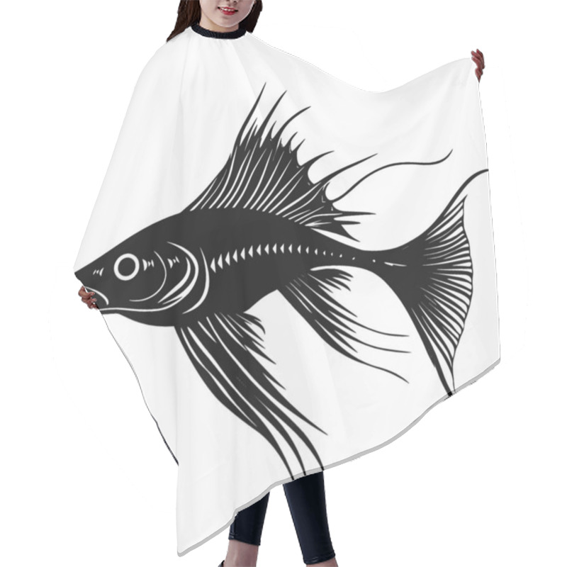 Personality  Dragonfish Silhouette,Black And White Silhouette Vector Icon For Design. Hair Cutting Cape