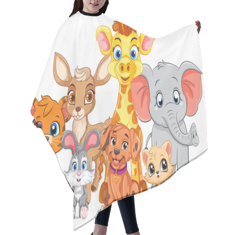 Personality  Cute Wild Animals Group Illustration Hair Cutting Cape