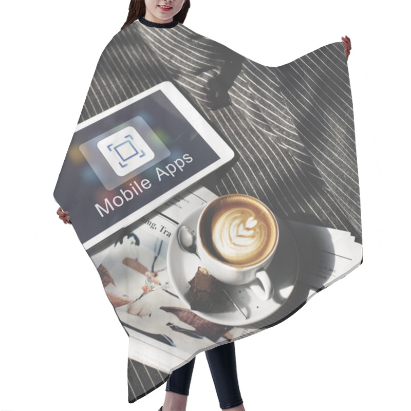 Personality  Coffee,newspaper And Digital Tablet  Hair Cutting Cape