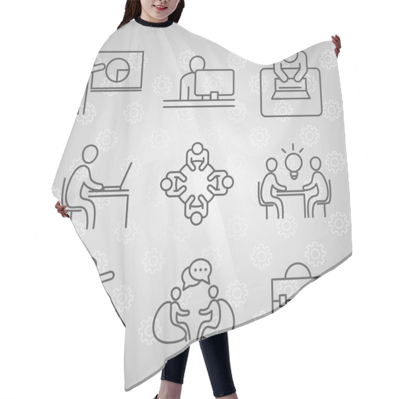 Personality  Coworking Office Business Workspace Presentation Laptop Meeting, Line Icons Design Hair Cutting Cape