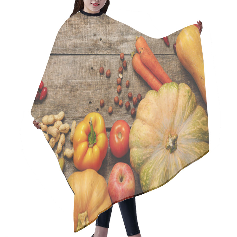 Personality  Beautiful Composition With Autumn Vegetables On Weathered Wooden Background Hair Cutting Cape