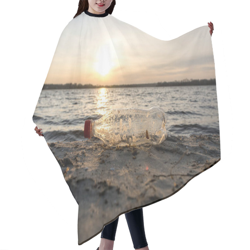 Personality  Plastic Waste On A Lakeside Beach At Sunset, Emphasizing The Issue Of Pollution And Its Effect On Nature. This Image Captures The Ecological Crisis And Is Ideal For Environmental Campaigns Hair Cutting Cape