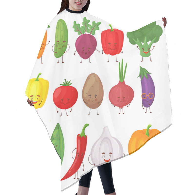 Personality  Set Of Different Cute Happy Vegetable Characters. Vector Flat Illustration Isolated On White Background. Vector Illustration Hair Cutting Cape