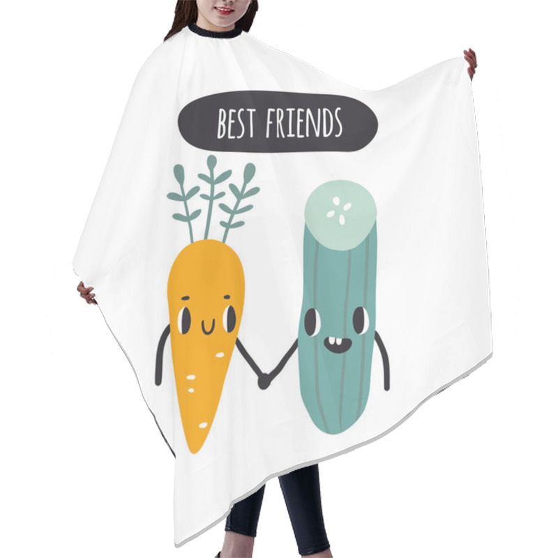 Personality  Best Friends. Print With Carrot And Cucmber Hair Cutting Cape