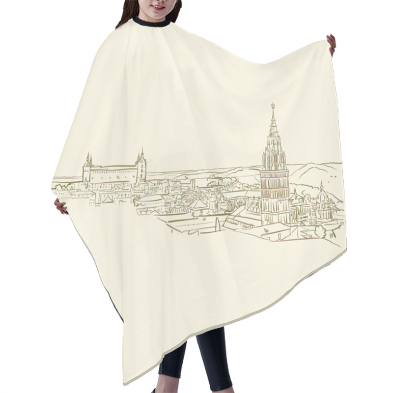 Personality  Panorama Drawing Of Toledo, Spain Hair Cutting Cape