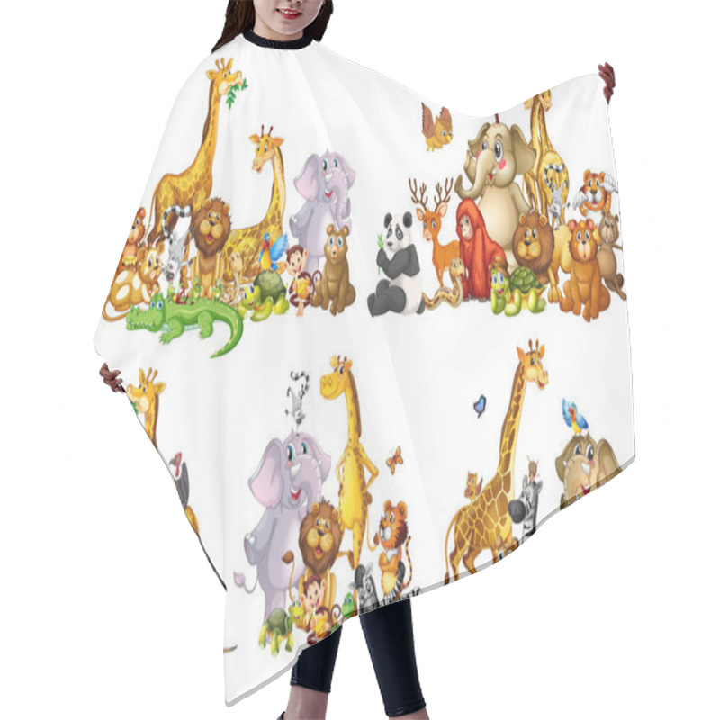 Personality  Set Of Wild Animals In Groups On White Background Illustration Hair Cutting Cape