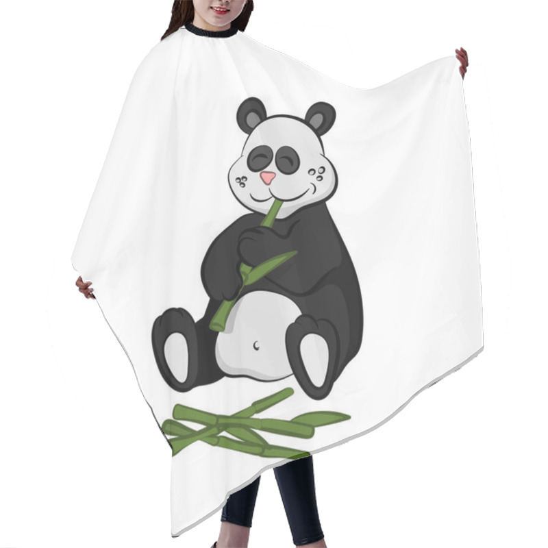 Personality  Animals Of Zoo. Panda Eating Bamboo In Cartoon Style. Isolated Cute Character Hair Cutting Cape