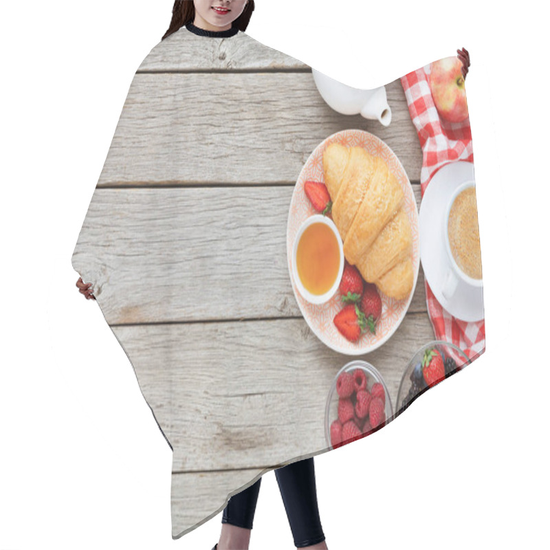 Personality  Tasty Pastry, Fruits And Berries On Rustic Wood, Top View Hair Cutting Cape