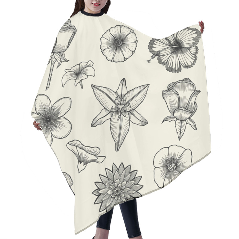 Personality  Set Of Hand Drawn Flowers Hair Cutting Cape