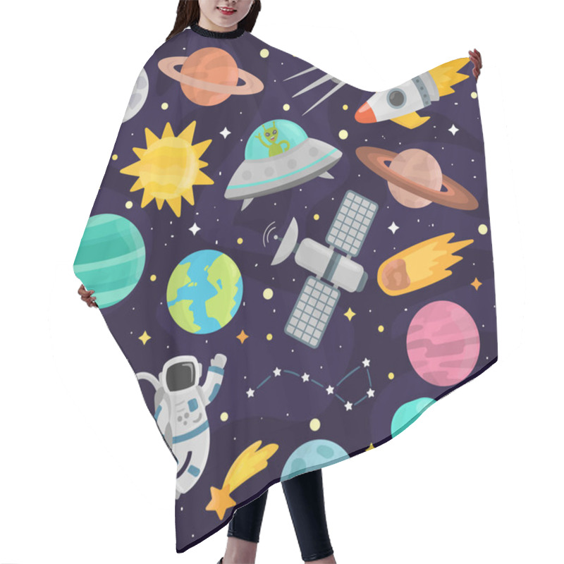 Personality  Space Cartoon Set Vector. Hair Cutting Cape