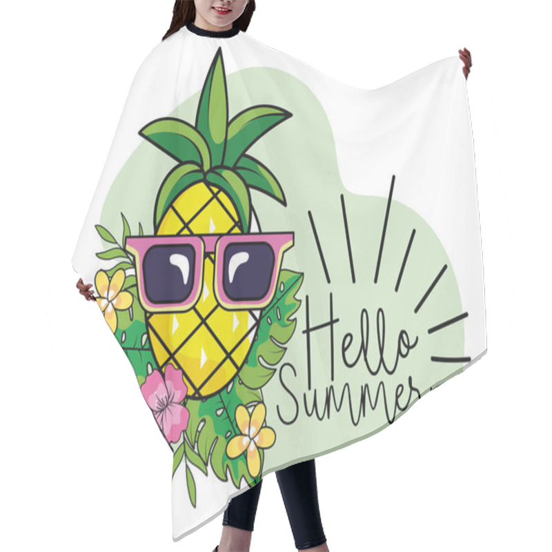 Personality  Pineapple With Sunglasses And Leaves To Summer Vacation Vector Illustration Hair Cutting Cape