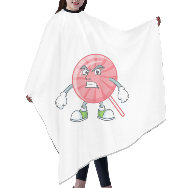 Personality  Cartoon Character Of Pink Round Lollipop With Angry Face Hair Cutting Cape