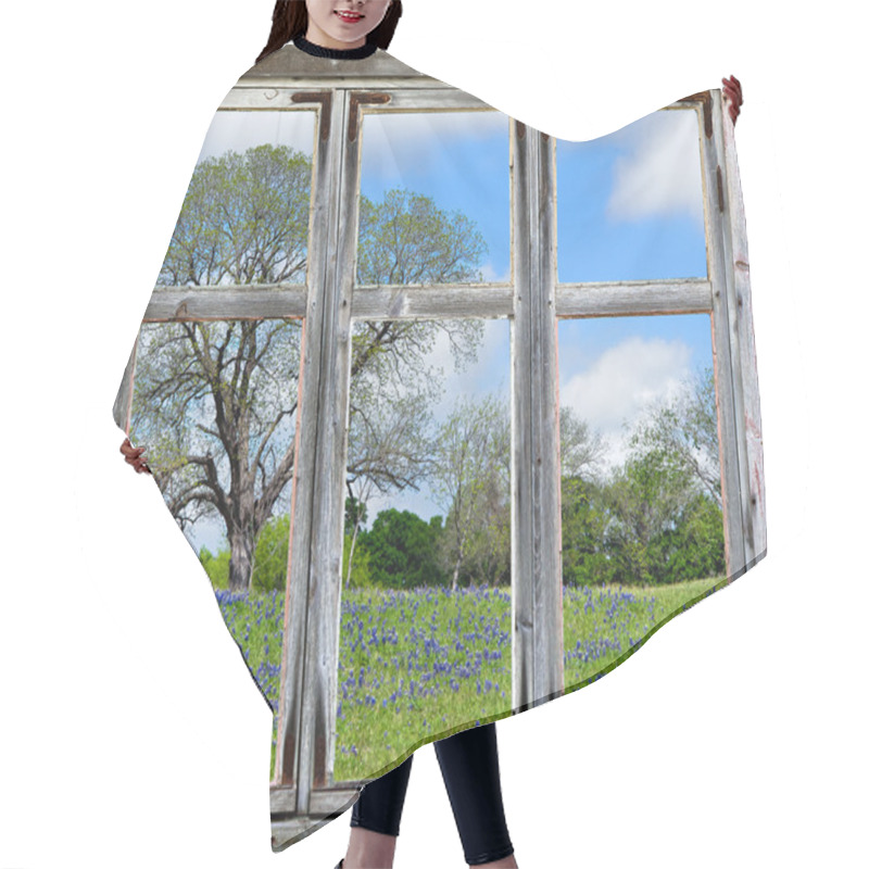 Personality  Spring Vista With Texas Bluebonnets, Seen Through An Old Window Frame Hair Cutting Cape