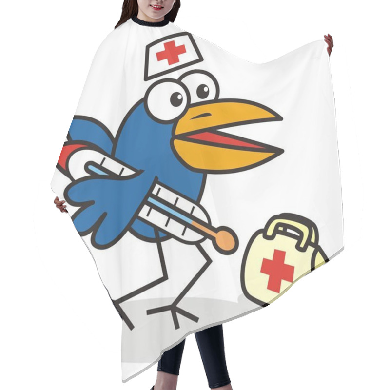 Personality  Bird And Thermometer, Doctor, Vector Funny Illustration For Children Hair Cutting Cape