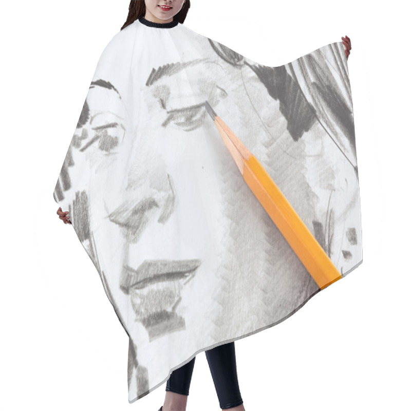 Personality  Drawing Of Girl By Graphite Pencil Hair Cutting Cape