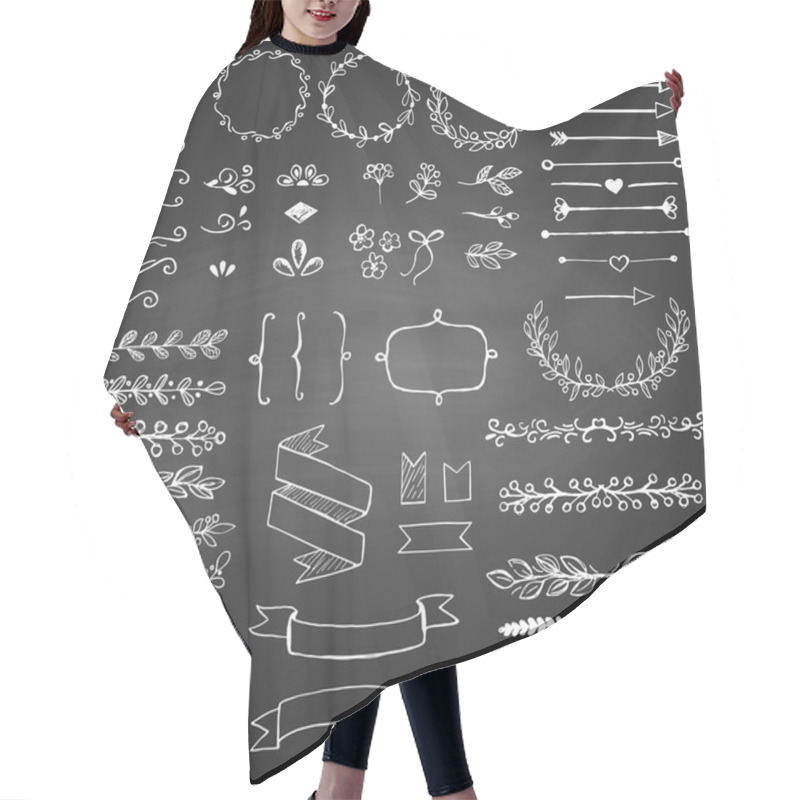 Personality  Set Of Sketched Design Elements On The Blackboard Hair Cutting Cape