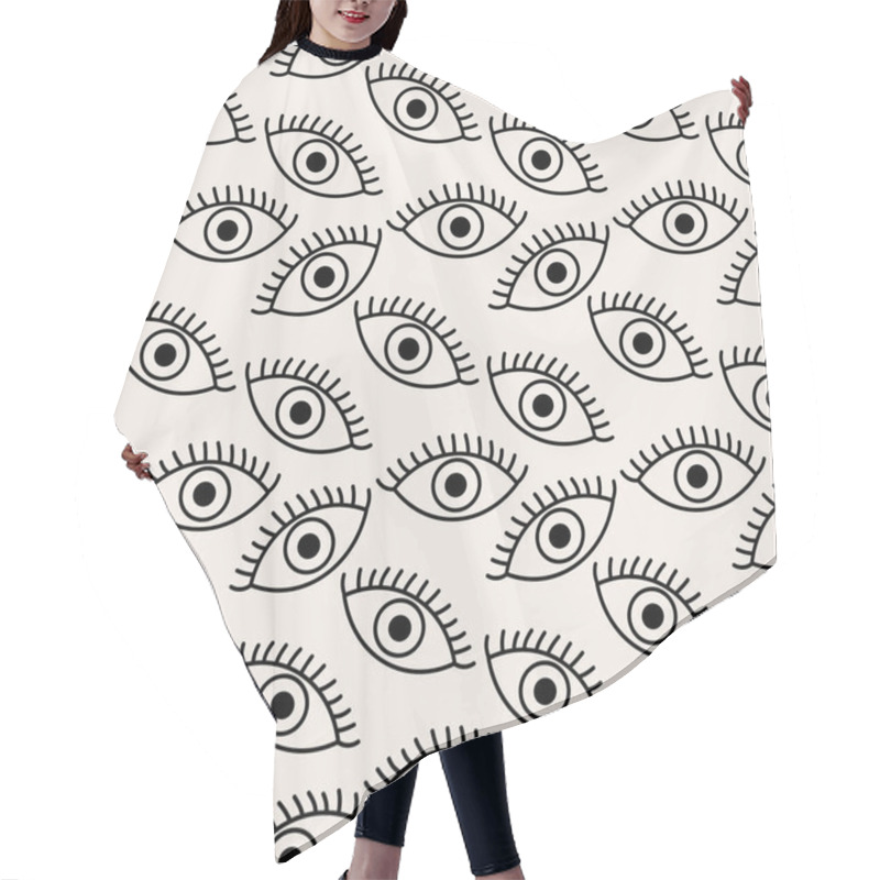 Personality  Eyes Open Seamless Background. Monochrome, Vector Hand Drawn On White Background Hair Cutting Cape