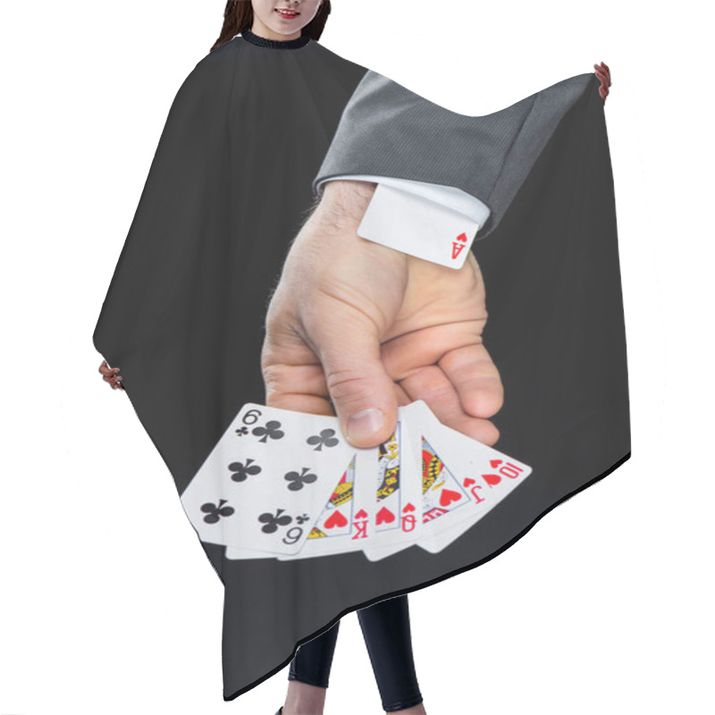 Personality  Man Holding Playing Cards Hair Cutting Cape