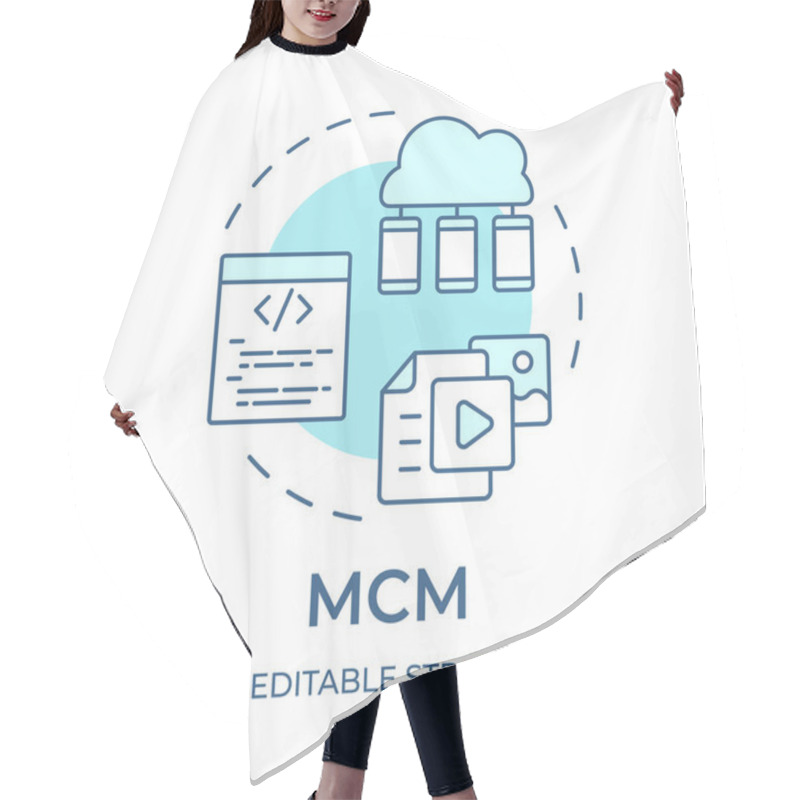 Personality  MCM Soft Blue Concept Icon. Mobile Content Management. Cyber Security, Device Control. Round Shape Line Illustration. Abstract Idea. Graphic Design. Easy To Use In Infographic, Presentation Hair Cutting Cape