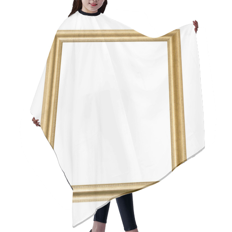 Personality  Gold Photo Frame Over White Background Hair Cutting Cape