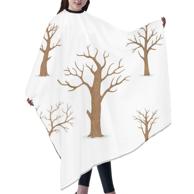 Personality  Set Of Bare, Leafless Trees With Empty Branches Isolated On A White Background. Vector Illustration. Winter, Late Autumn Icon. Hair Cutting Cape