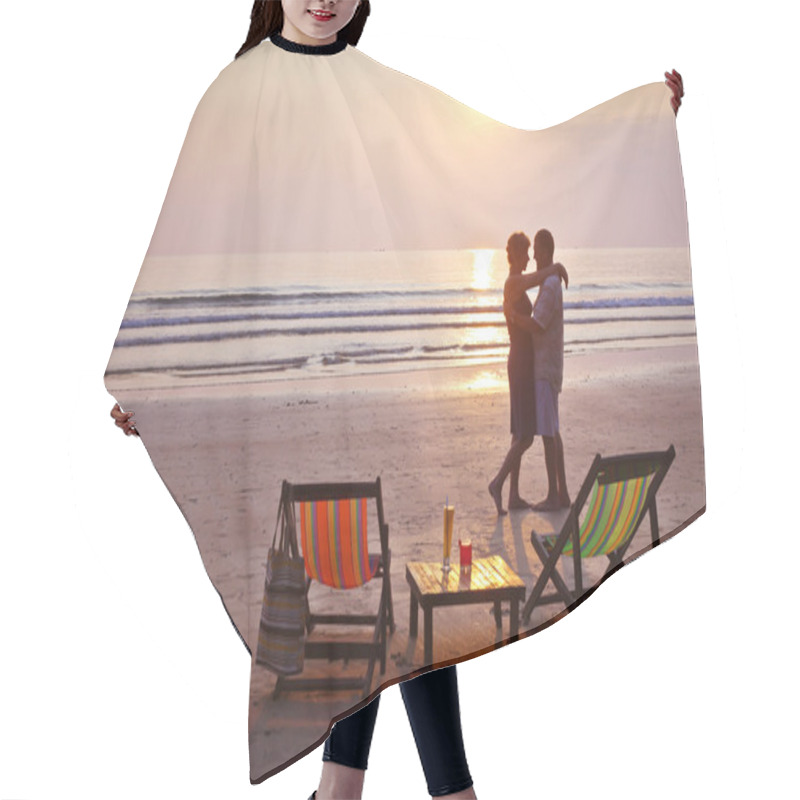 Personality  Couple On The Beach At Sunset Hair Cutting Cape