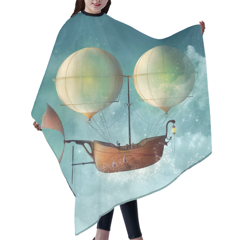 Personality  Fantasy Steampunk Vessel Flies In A Starry Sky - 3D Illustration Hair Cutting Cape